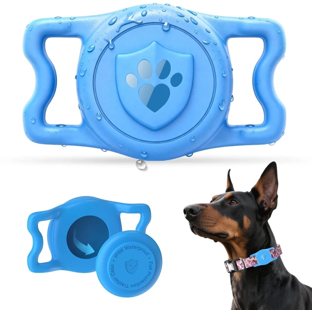 Main image of IP68 Waterproof AirTag Holder for Dog Collar, Silicone, Blue | Anti-Lost Protective Cover, Compatible with Apple AirTags for Dog Cat Pet Collars