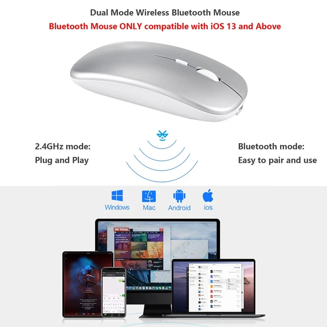 Alt view image 2 of 7 - Wireless Bluetooth Mouse for Apple iPad MacBook Air Pro Neo Mac Mini Tablet | Dual-Mode Rechargeable 2.4G USB + Bluetooth Mouse for iPhone Android Samsung Phone Laptop Computer PC Desktop Portable