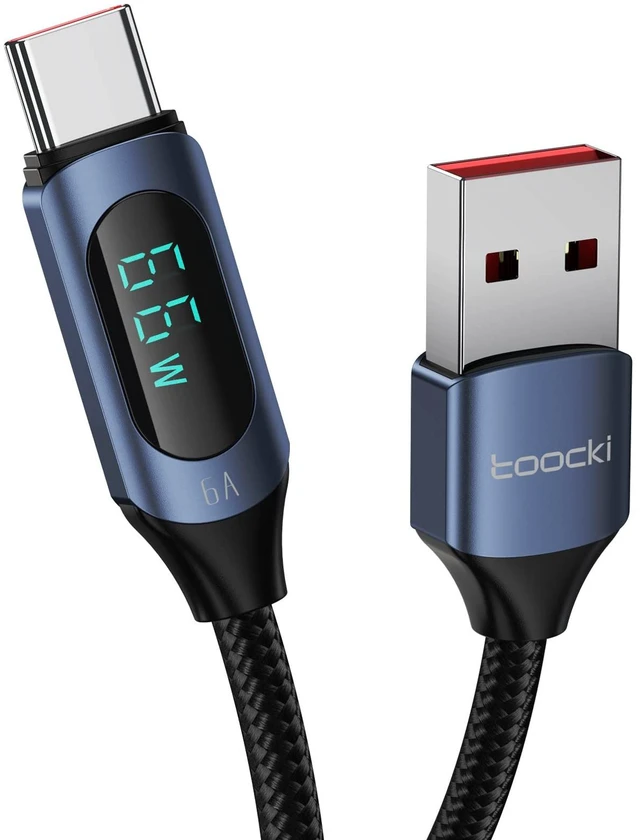 Main image of USB C to USB C Cable 100W with LED Wattage Display, 6.6FT, Blue | 5A Fast Charging Cord, E-Marker, 480Mbps Data, for MacBook Pro/Air, iPhone 18 Pro/17/16, iPad Pro, Galaxy S25