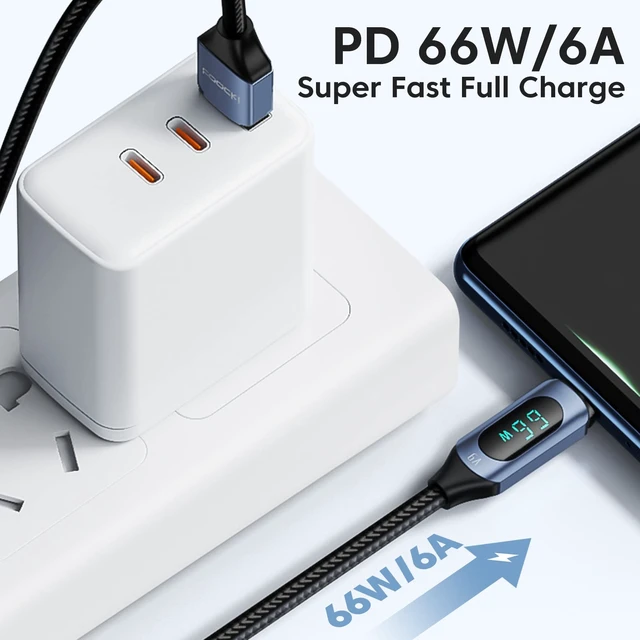Alt view image 2 of 7 - USB C to USB C Cable 100W with LED Wattage Display, 6.6FT, Blue | 5A Fast Charging Cord, E-Marker, 480Mbps Data, for MacBook Pro/Air, iPhone 18 Pro/17/16, iPad Pro, Galaxy S25
