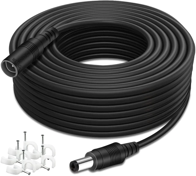Main image of DC Power Extension Cable 33ft, 2.1mm x 5.5mm Plug Compatible with 12V DC Adapter Cord for CCTV Security Camera, IP Camera, Standalone DVR (33ft Black)