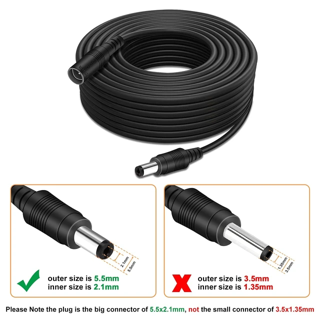 Alt view image 2 of 7 - DC Power Extension Cable 33ft, 2.1mm x 5.5mm Plug Compatible with 12V DC Adapter Cord for CCTV Security Camera, IP Camera, Standalone DVR (33ft Black)