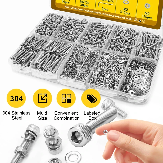 Alt view image 5 of 7 - 1260PCS M2 Socket Head Screws Assortment Kit, M2x4/6/8/10/12/16/20 mm | M2-0.4 Hex Socket Cap Head Bolts Nuts Washers Assorted Set, Metric 2mm Screws Hardware Kit for 3D Print, 304 Stainless Steel