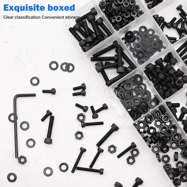 Alt view image 5 of 6 - 540PCS M2 M3 Metric Screws Assortment Set Suitable for 3D Printer DIY,Hex Socket Head Cap Screws Bolts Nuts Kit,12.9 Grade Alloy Steel Black Zinc Plated Assorted Screws with Hex Wrench