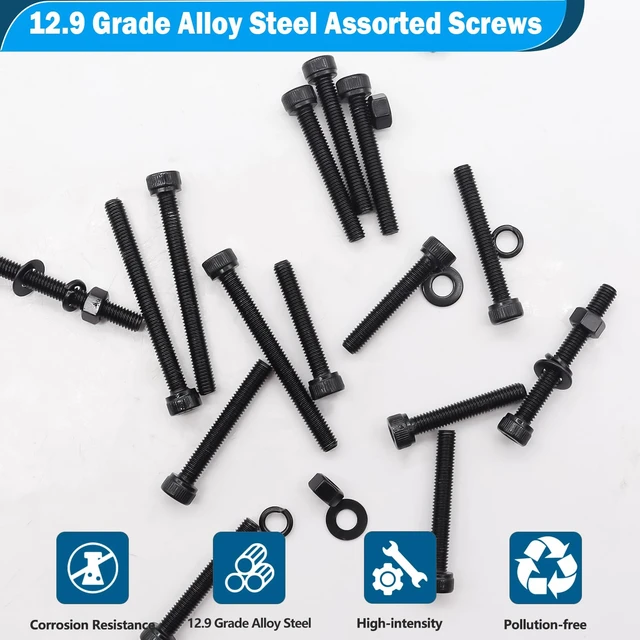 Alt view image 4 of 6 - 540PCS M2 M3 Metric Screws Assortment Set Suitable for 3D Printer DIY,Hex Socket Head Cap Screws Bolts Nuts Kit,12.9 Grade Alloy Steel Black Zinc Plated Assorted Screws with Hex Wrench