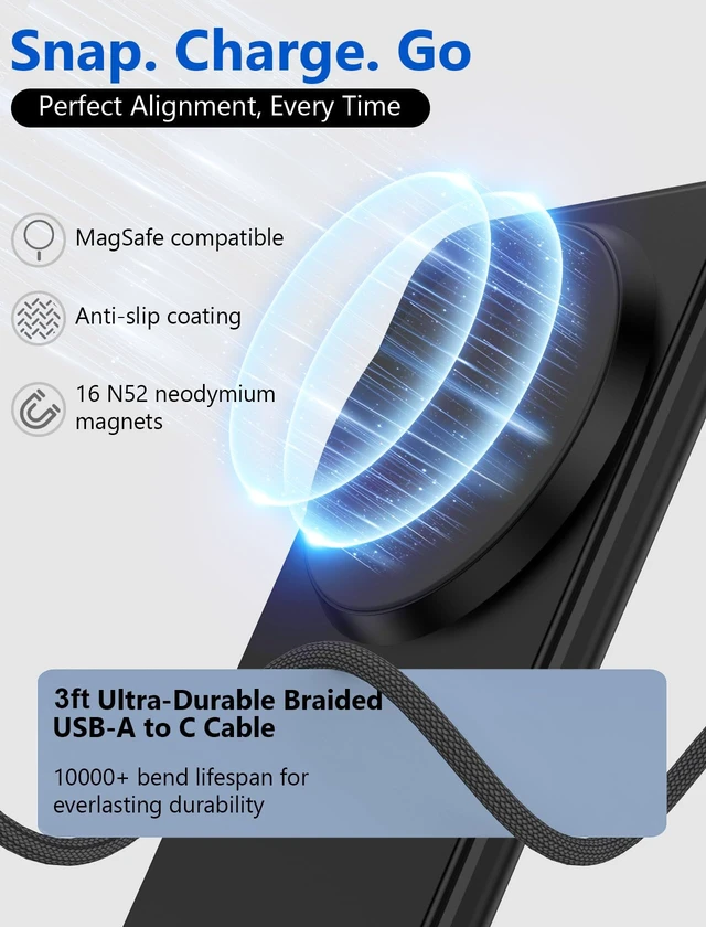Alt view image 2 of 7 - for MagSafe Charger - Magnetic Wireless Charger for iPhone 12-17, Black | Fast Charging | Magnetic iPhone Charging | for iPhone Charger Stand