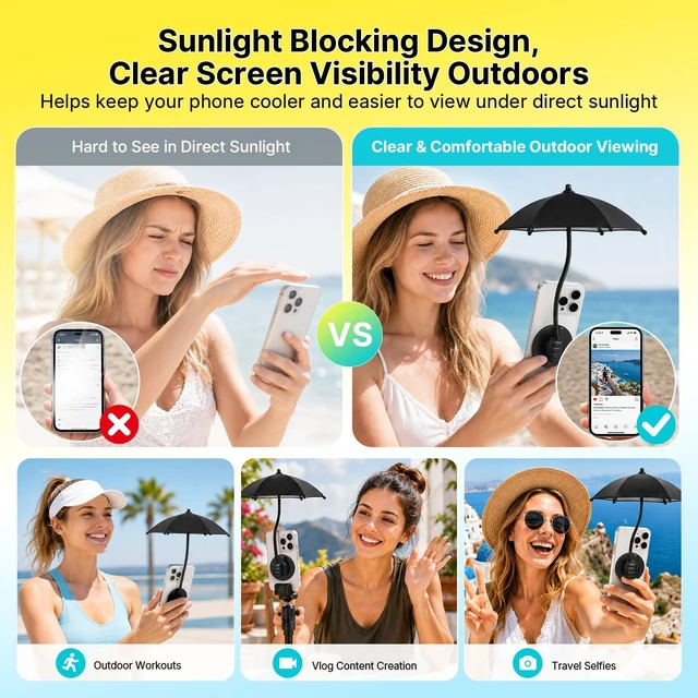 Alt view image 2 of 7 - Phone Umbrella for Sun Shade Magnetic: Universal Thumbs Up Cell Phone SunShade Shield for iPhone UV Protection Anti-Glare for Pool Travel Beach Essentials Gifts for Fathers Day Men Teens Boys Women