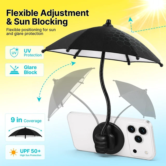 Alt view image 3 of 7 - Phone Umbrella for Sun Shade Magnetic: Universal Thumbs Up Cell Phone SunShade Shield for iPhone UV Protection Anti-Glare for Pool Travel Beach Essentials Gifts for Fathers Day Men Teens Boys Women