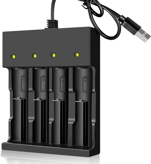 Main image of 18650 Battery Charger 4 Bay Smart Universal Charger for 3.7V Rechargeable Lithium Li ion Batteries Compatible 18650 26650 21700 10400 14500 16340 16650 18500 Battery Charger (Only USB Charger)