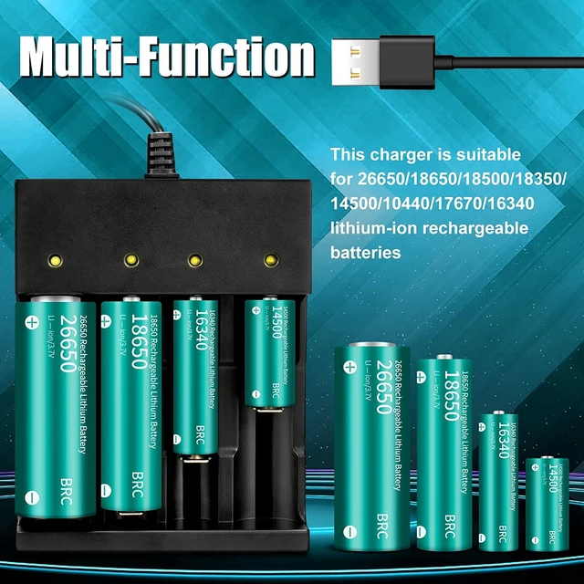 Alt view image 2 of 7 - 18650 Battery Charger 4 Bay Smart Universal Charger for 3.7V Rechargeable Lithium Li ion Batteries Compatible 18650 26650 21700 10400 14500 16340 16650 18500 Battery Charger (Only USB Charger)