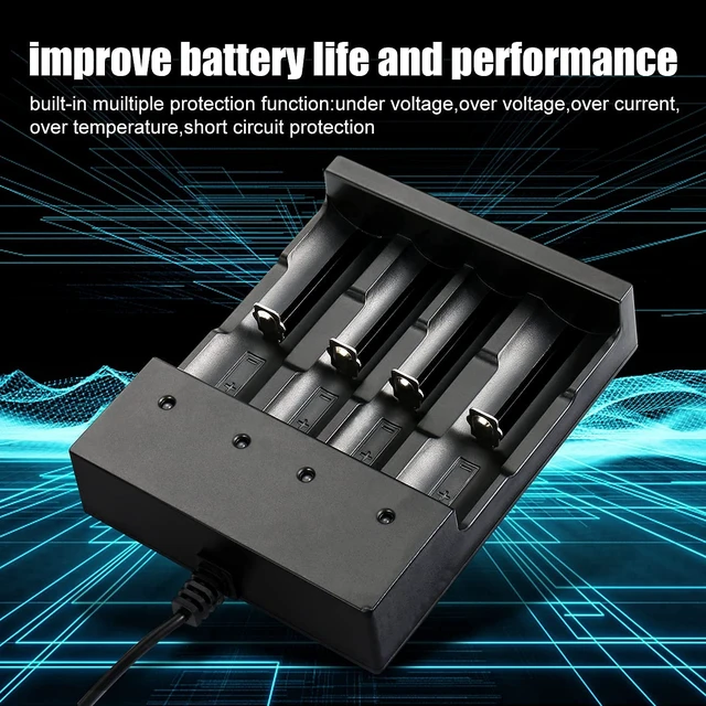 Alt view image 4 of 7 - 18650 Battery Charger 4 Bay Smart Universal Charger for 3.7V Rechargeable Lithium Li ion Batteries Compatible 18650 26650 21700 10400 14500 16340 16650 18500 Battery Charger (Only USB Charger)