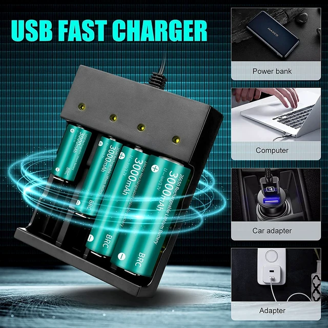 Alt view image 5 of 7 - 18650 Battery Charger 4 Bay Smart Universal Charger for 3.7V Rechargeable Lithium Li ion Batteries Compatible 18650 26650 21700 10400 14500 16340 16650 18500 Battery Charger (Only USB Charger)