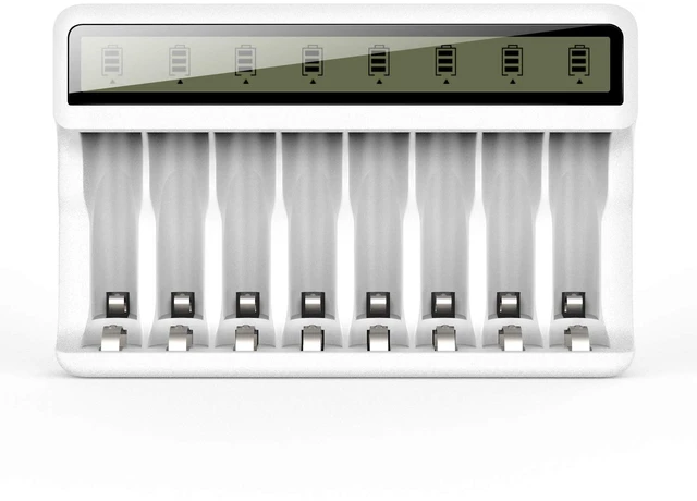 Main image of 8 Bay AA AAA Battery Charger with LCD Display (USB Quick Charging, Independent Slot) for Ni-MH Ni-CD Rechargeable Batteries
