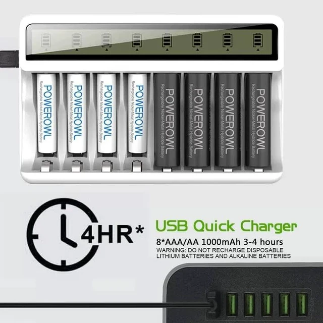 Alt view image 3 of 7 - 8 Bay AA AAA Battery Charger with LCD Display (USB Quick Charging, Independent Slot) for Ni-MH Ni-CD Rechargeable Batteries