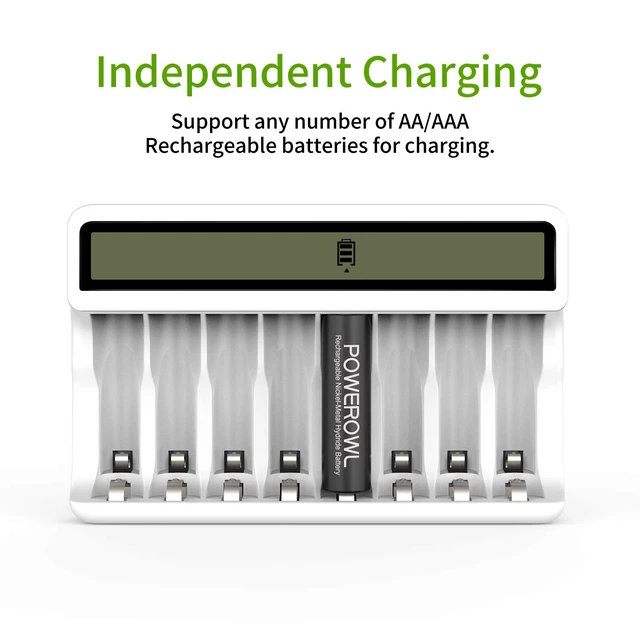 Alt view image 4 of 7 - 8 Bay AA AAA Battery Charger with LCD Display (USB Quick Charging, Independent Slot) for Ni-MH Ni-CD Rechargeable Batteries