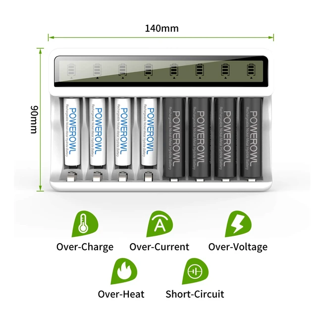Alt view image 7 of 7 - 8 Bay AA AAA Battery Charger with LCD Display (USB Quick Charging, Independent Slot) for Ni-MH Ni-CD Rechargeable Batteries