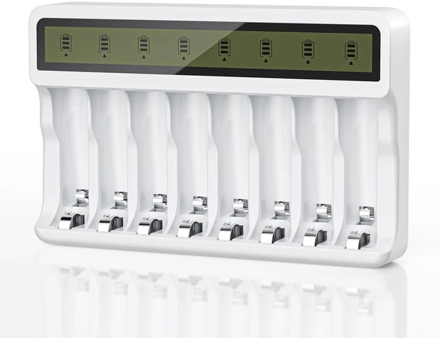 Main image of 8 Bay Battery Charger AA AAA with LCD Display for NiMH Batteries | Real-time LCD Monitoring, Independent Channels, Advanced Safety Auto-Cutoff, Micro USB Powered