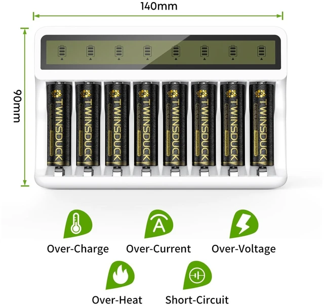 Alt view image 2 of 7 - 8 Bay Battery Charger AA AAA with LCD Display for NiMH Batteries | Real-time LCD Monitoring, Independent Channels, Advanced Safety Auto-Cutoff, Micro USB Powered