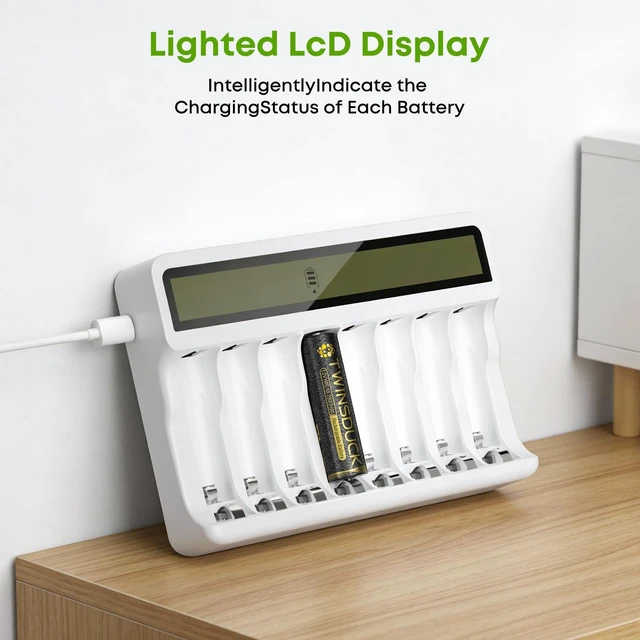 Alt view image 5 of 7 - 8 Bay Battery Charger AA AAA with LCD Display for NiMH Batteries | Real-time LCD Monitoring, Independent Channels, Advanced Safety Auto-Cutoff, Micro USB Powered
