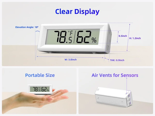 Alt view image 2 of 7 - Small Digital Hygrometer, Humidity Meter, Indoor Thermometer, Room Temperature and Humidity Monitor, Gauge with Accurate Sensor, for House, Home, Baby Room, Greenhouse, Humidor, Incubator, Reptiles