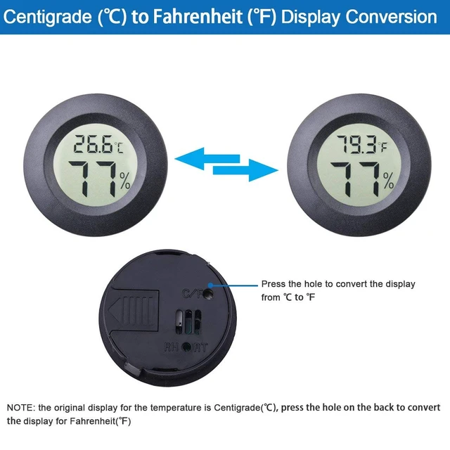 Alt view image 3 of 6 - 3pcs Mini Hygrometer Thermometer Indoor Outdoor Round Humidity Meter | Fahrenheit Celsius Switchable Temperature Gauge Humidity Sensor Monitor for 3D Printer Reptile Jars