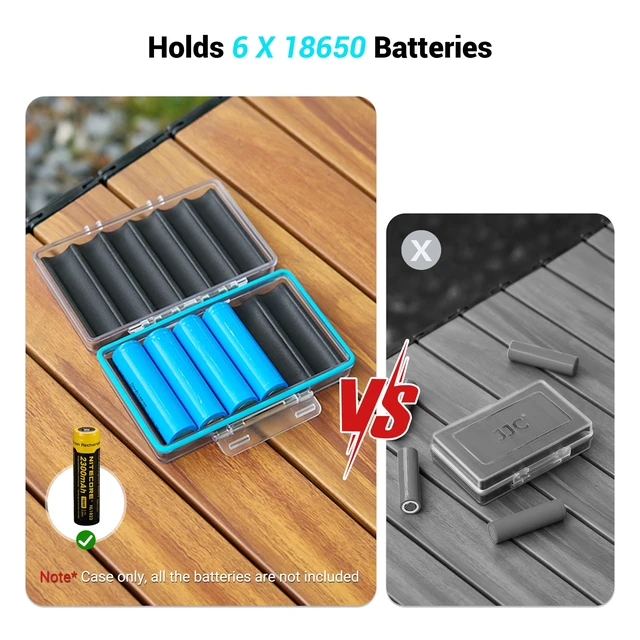 Alt view image 3 of 7 - 18650 Battery Case Holder, Storage Organizer for 6 x 18650 Batteries | Hard PC Shell with Snap Closure, Molded EVA Interior, Water-Resistant & Dustproof, Compact to Carry