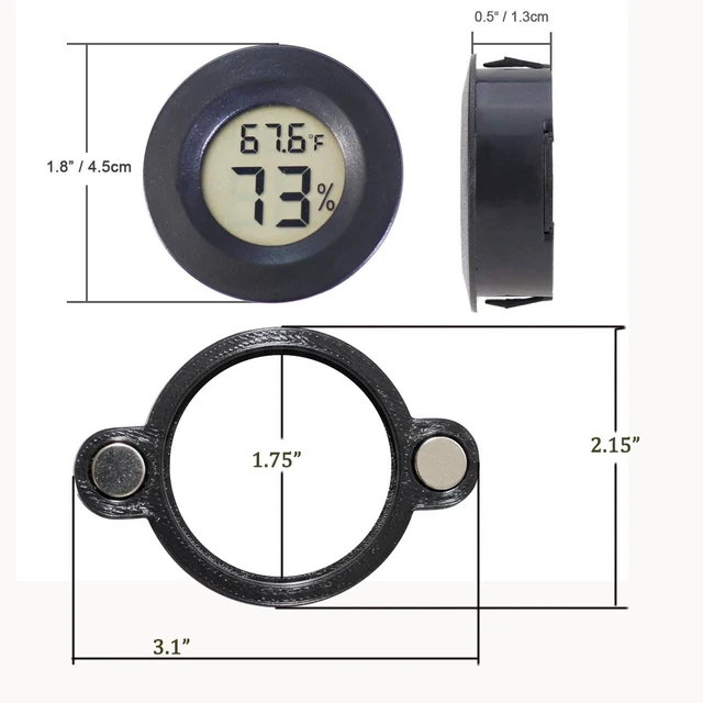 Alt view image 2 of 7 - 2 Pcs Magnetic Reptile Thermometer and Humidity Gauge Temperature and Humidity Monitor for Jumping Spider and Reptile Tank Mini Digital Hygrometer(Round)