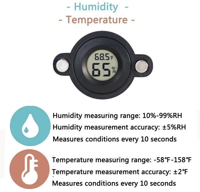 Alt view image 5 of 7 - 2 Pcs Magnetic Reptile Thermometer and Humidity Gauge Temperature and Humidity Monitor for Jumping Spider and Reptile Tank Mini Digital Hygrometer(Round)