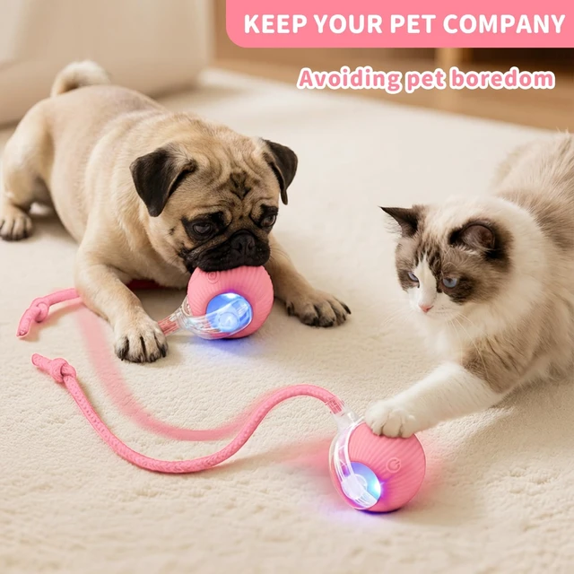 Alt view image 2 of 7 - Cat Toys for Indoor Cats Smart Automatic Ball Moving Chase Dogs Toy, Pink | Ball Rolling for Bored Kitten Pet, Upgraded Speedy Moving Chase Dogs Toy