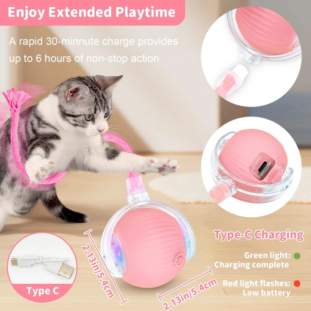 Alt view image 4 of 7 - Cat Toys for Indoor Cats Smart Automatic Ball Moving Chase Dogs Toy, Pink | Ball Rolling for Bored Kitten Pet, Upgraded Speedy Moving Chase Dogs Toy