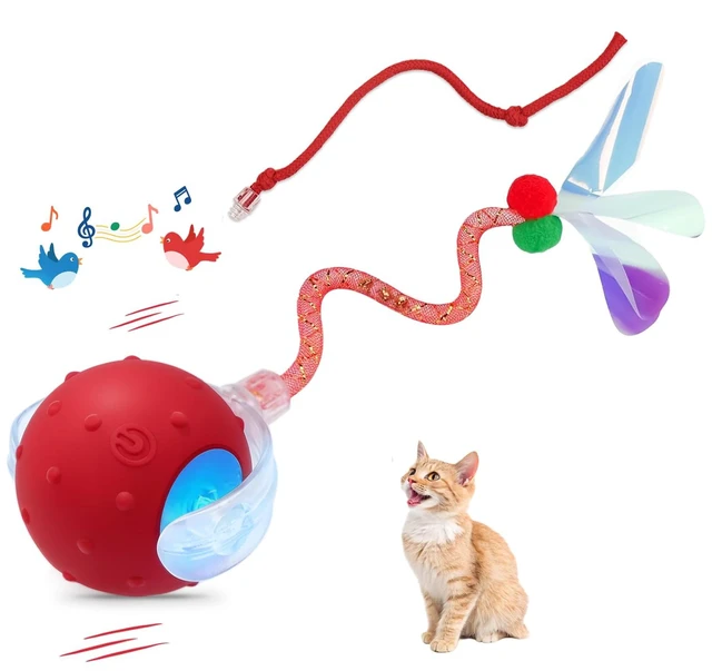 Main image of Interactive Cat Ball Toy, Motion Activated Electric Rechargeable Cat Toy | Interactive Mode, Fast&Slow Mode, Standby Mode Save Power, 2 Tails, Chirping, Self Play Toy for Bored Indoor Cats & Kittens