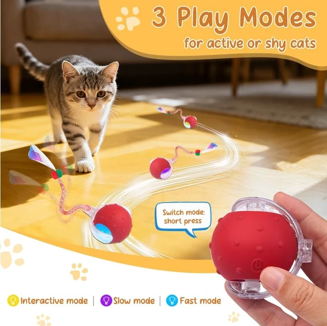 Alt view image 4 of 7 - Interactive Cat Ball Toy, Motion Activated Electric Rechargeable Cat Toy | Interactive Mode, Fast&Slow Mode, Standby Mode Save Power, 2 Tails, Chirping, Self Play Toy for Bored Indoor Cats & Kittens