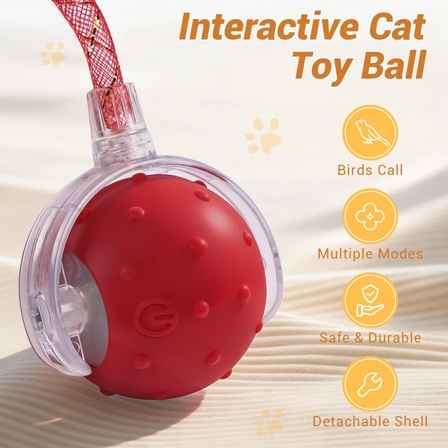 Alt view image 2 of 7 - Interactive Cat Ball Toy, Motion Activated Electric Rechargeable Cat Toy | Interactive Mode, Fast&Slow Mode, Standby Mode Save Power, 2 Tails, Chirping, Self Play Toy for Bored Indoor Cats & Kittens