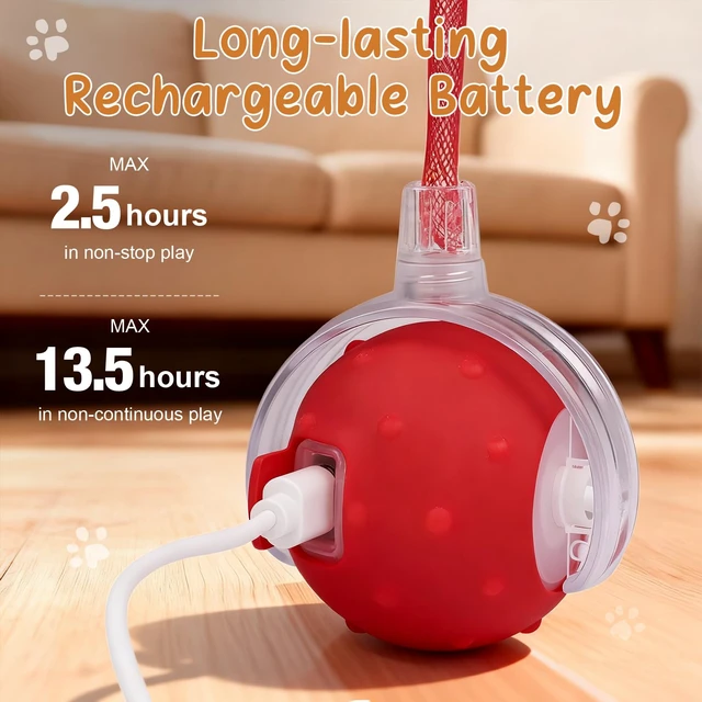 Alt view image 5 of 7 - Interactive Cat Ball Toy, Motion Activated Electric Rechargeable Cat Toy | Interactive Mode, Fast&Slow Mode, Standby Mode Save Power, 2 Tails, Chirping, Self Play Toy for Bored Indoor Cats & Kittens