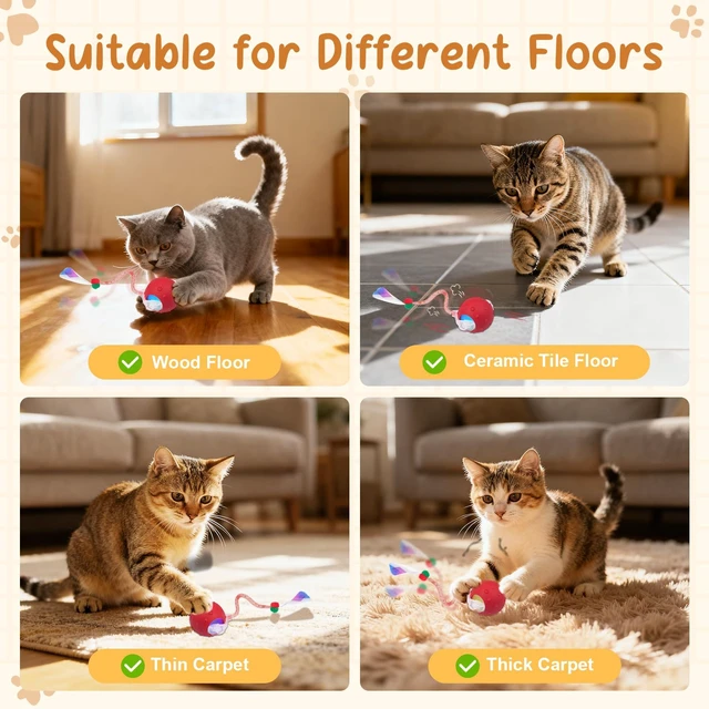 Alt view image 6 of 7 - Interactive Cat Ball Toy, Motion Activated Electric Rechargeable Cat Toy | Interactive Mode, Fast&Slow Mode, Standby Mode Save Power, 2 Tails, Chirping, Self Play Toy for Bored Indoor Cats & Kittens
