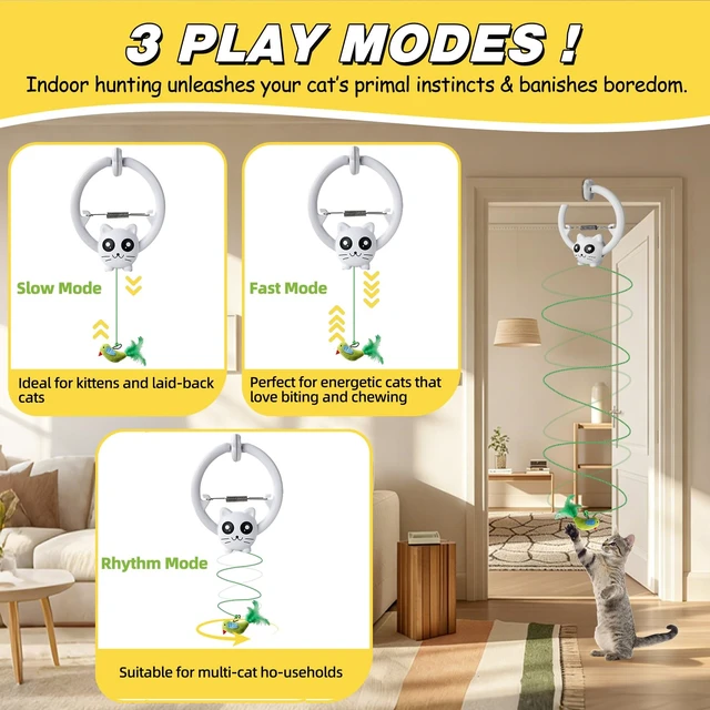 Alt view image 2 of 7 - Interactive Cat Toy, Hanging Cat Toys with Cat Laser, Remote Control Cat Toys for Indoor Cats, 3 Play Modes & USB Rechargeable Cat Toys for Kitten & Adult Cats