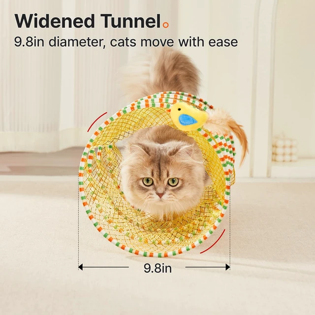 Alt view image 6 of 6 - Spiral Tunnel Cat Toy, Self Play Collapsible Spring Kitten Tunnel | For Indoor Cats, with Feather and Bell, 20 Inches Unfolded