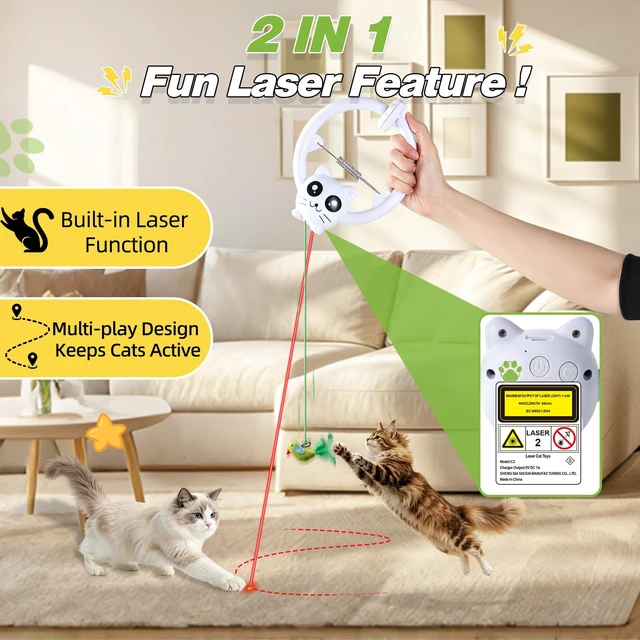 Alt view image 4 of 7 - Interactive Cat Toy, Hanging Cat Toys with Cat Laser, Remote Control Cat Toys for Indoor Cats, 3 Play Modes & USB Rechargeable Cat Toys for Kitten & Adult Cats