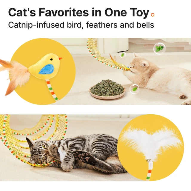 Alt view image 4 of 6 - Spiral Tunnel Cat Toy, Self Play Collapsible Spring Kitten Tunnel | For Indoor Cats, with Feather and Bell, 20 Inches Unfolded