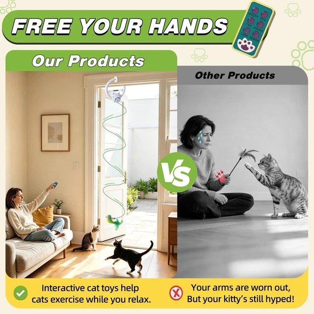 Alt view image 3 of 7 - Interactive Cat Toy, Hanging Cat Toys with Cat Laser, Remote Control Cat Toys for Indoor Cats, 3 Play Modes & USB Rechargeable Cat Toys for Kitten & Adult Cats