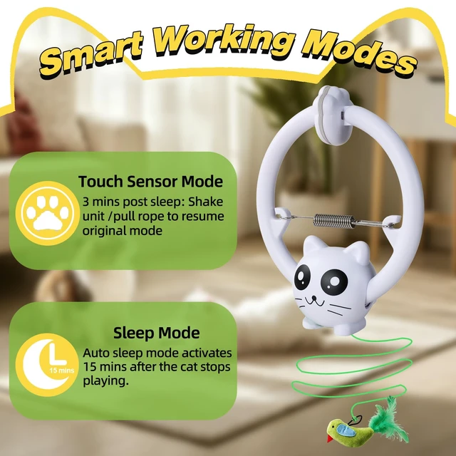 Alt view image 6 of 7 - Interactive Cat Toy, Hanging Cat Toys with Cat Laser, Remote Control Cat Toys for Indoor Cats, 3 Play Modes & USB Rechargeable Cat Toys for Kitten & Adult Cats