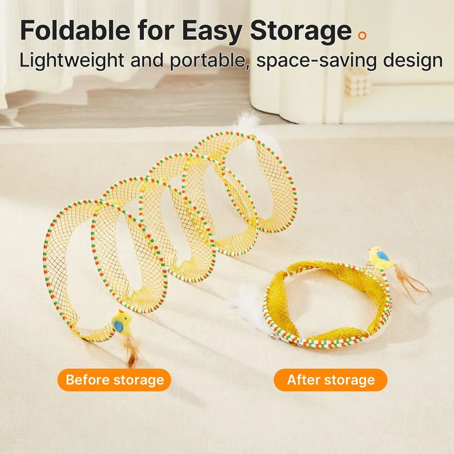 Alt view image 5 of 6 - Spiral Tunnel Cat Toy, Self Play Collapsible Spring Kitten Tunnel | For Indoor Cats, with Feather and Bell, 20 Inches Unfolded