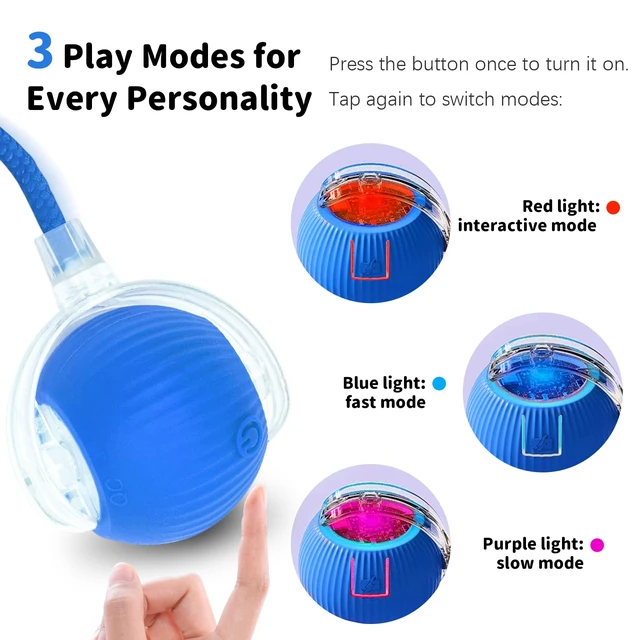 Alt view image 5 of 7 - Cat Toys for Indoor Cats Smart Automatic Bal Moving Chase Dogs Toy, Blue | Ball Rolling for Bored Kitten Pet, Upgraded Speedy Moving Chase Dogs Toy