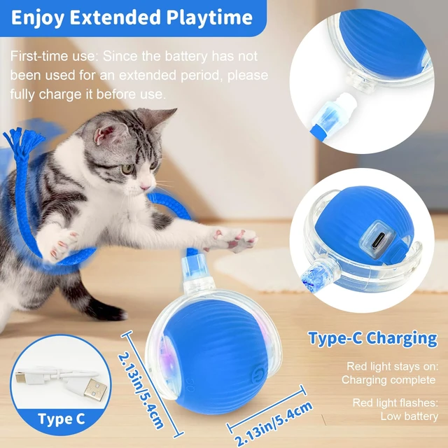 Alt view image 4 of 7 - Cat Toys for Indoor Cats Smart Automatic Bal Moving Chase Dogs Toy, Blue | Ball Rolling for Bored Kitten Pet, Upgraded Speedy Moving Chase Dogs Toy