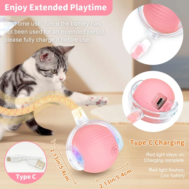 Alt view image 4 of 7 - Cat Toys for Indoor Cats Smart Automatic Ball Moving Chase Dogs Toy, Pink | Ball Rolling for Bored Kitten Pet, Upgraded Speedy Moving Chase Dogs Toy
