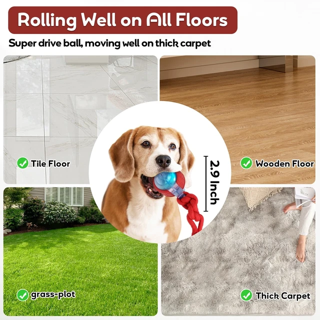 Alt view image 2 of 7 - Dog Toys Interactive Rolling Ball with Rope, Motion-Activated | Squeaker dog ball Zig-Zag moving and rolling rechargeable dog ball release pressure dog exercise perfect for small puppies