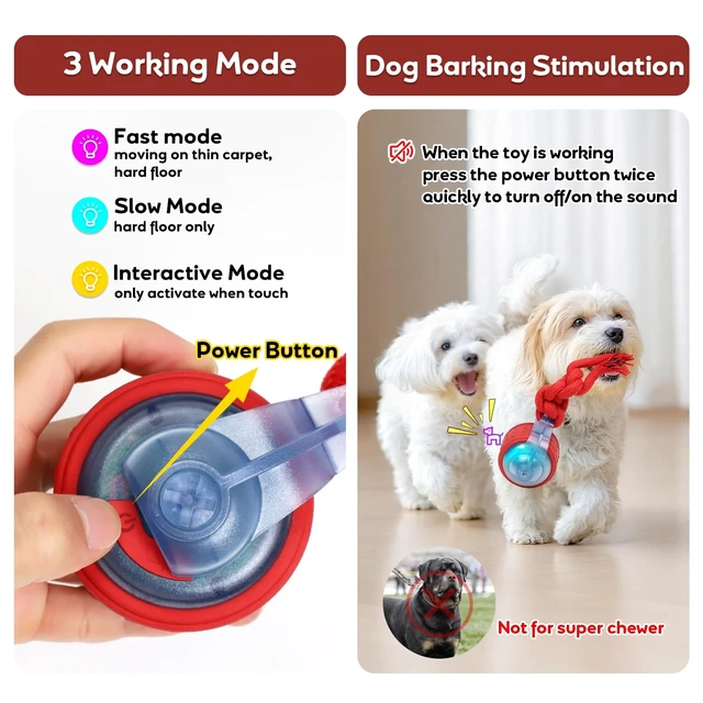 Alt view image 3 of 7 - Dog Toys Interactive Rolling Ball with Rope, Motion-Activated | Squeaker dog ball Zig-Zag moving and rolling rechargeable dog ball release pressure dog exercise perfect for small puppies