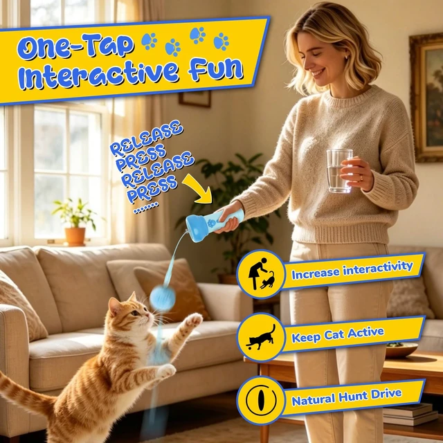 Alt view image 3 of 7 - Interactive Cat Toy for Indoor with Launcher Ball One-Click Recycling | Interactive Hunting Cat Toy for Indoor Bored Kittens & Adult Cats, Reduces Boredom, Stimulates Natural Hunting Instincts