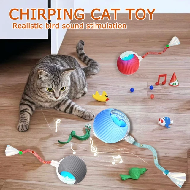 Alt view image 2 of 6 - 1PC Interactive Cat Toys for Indoor Cats,2025 New Generation Interactive Cat Ball Toy with Elastic Mesh Tail,Automatic Cat/Kitten Toys with Chirping & Motion Activate,Cat Toys for Bored Indoor,Gray