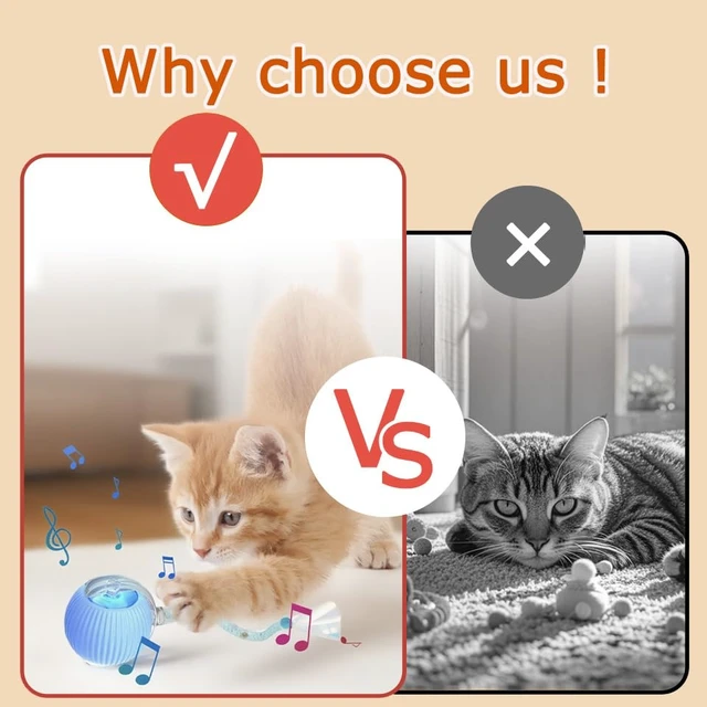 Alt view image 4 of 6 - 1PC Interactive Cat Toys for Indoor Cats,2025 New Generation Interactive Cat Ball Toy with Elastic Mesh Tail,Automatic Cat/Kitten Toys with Chirping & Motion Activate,Cat Toys for Bored Indoor,Gray